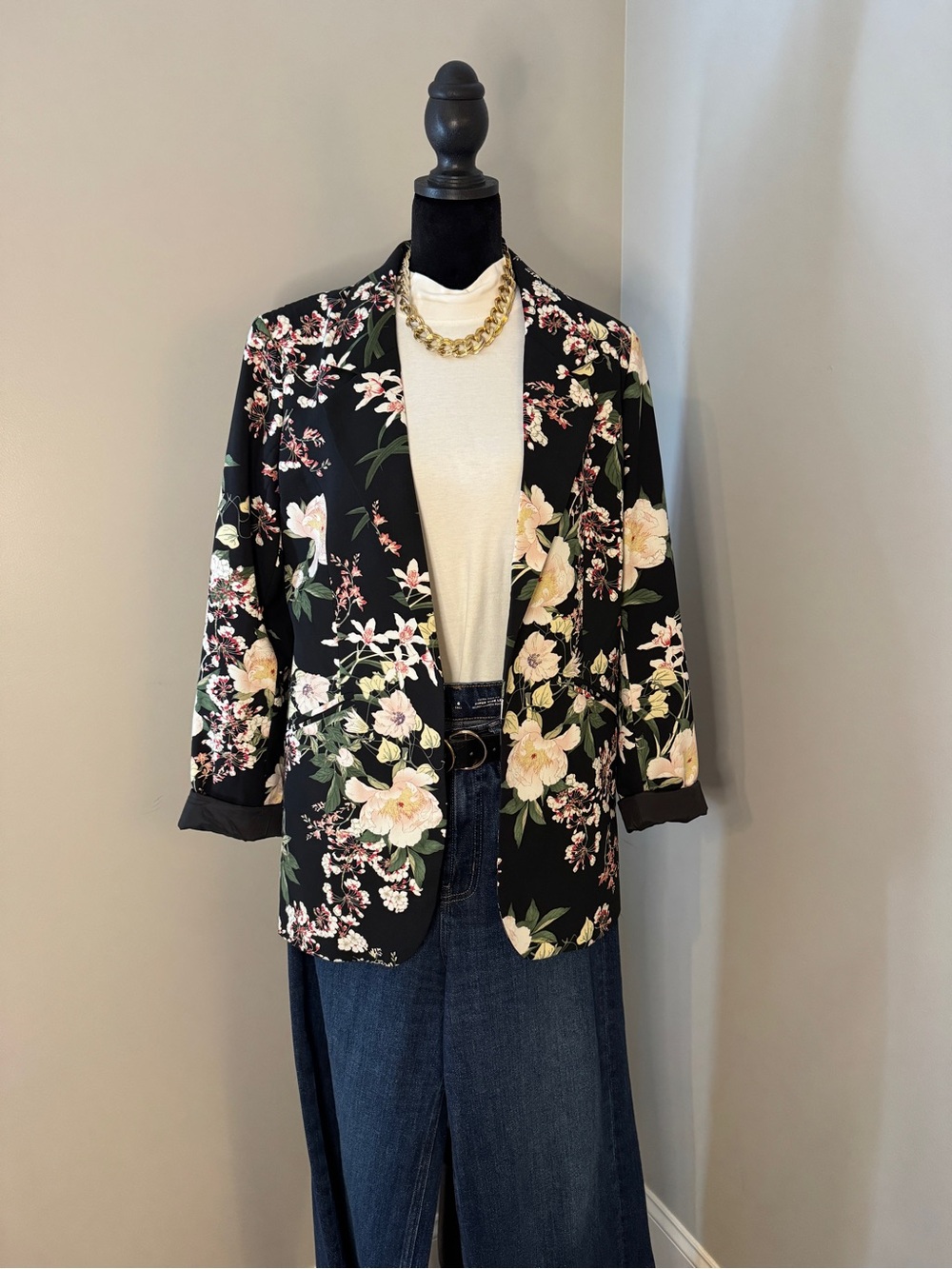 Cynthia Rowley Black Floral Open Blazer Jacket - Women's Stylish Layer